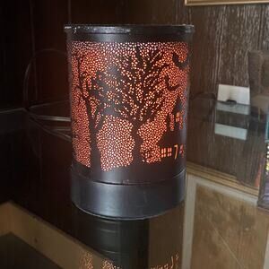 Black Pierced Metal Can Light Wax Warmer Night Light Spooky Halloween Theme